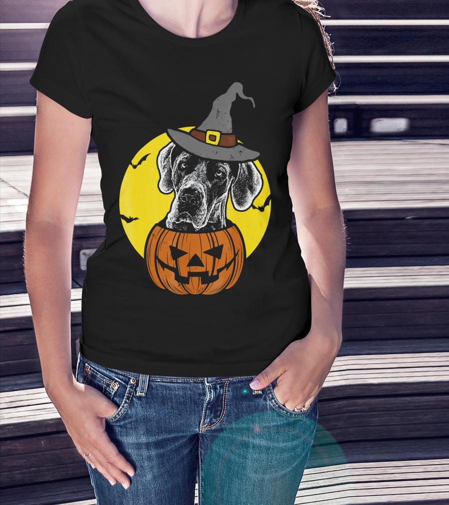 Great Dane Pumpkin Witch Halloween Scary T-Shirt