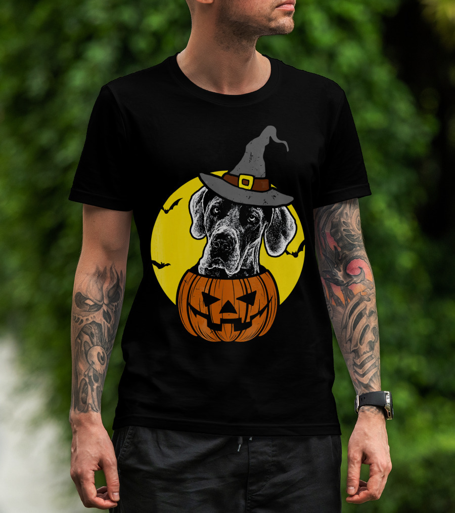 Great Dane Pumpkin Witch Halloween Scary T-Shirt