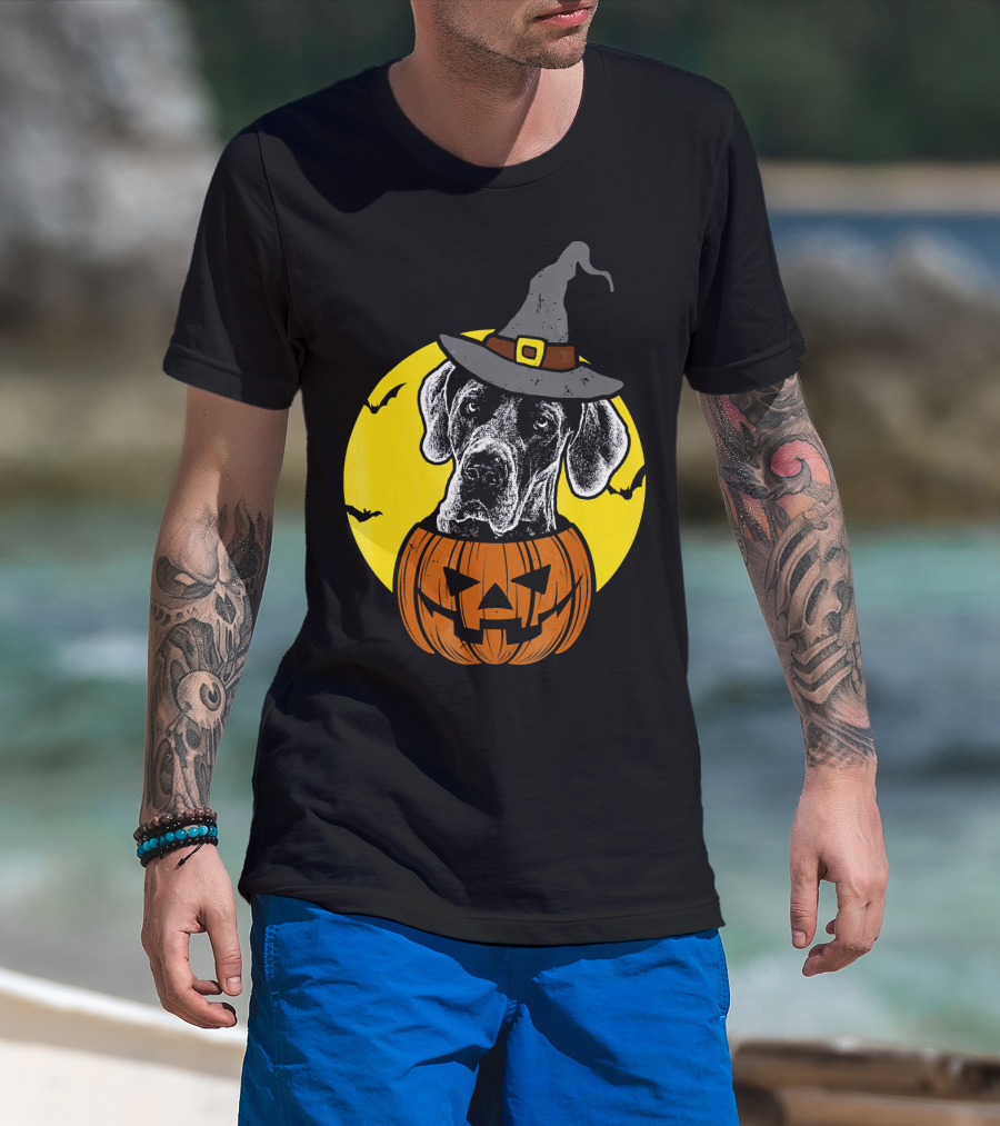 Great Dane Pumpkin Witch Halloween Scary T-Shirt