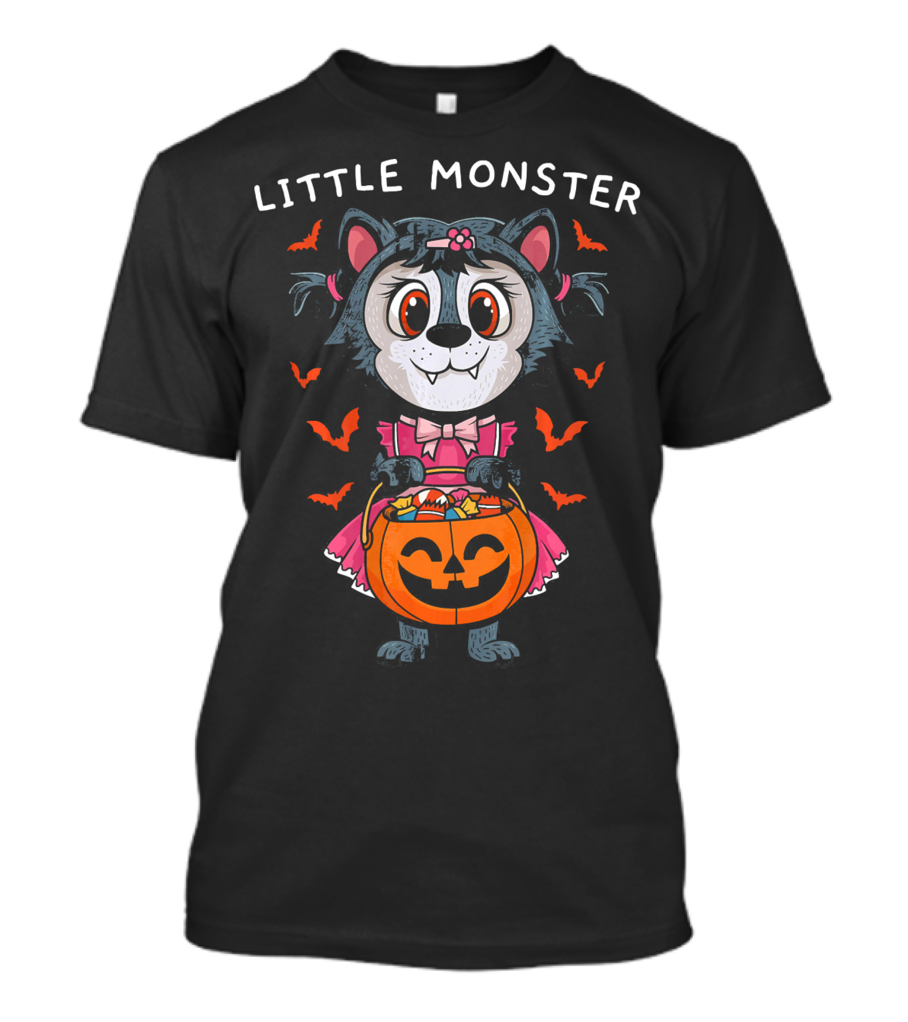 Little Monster Halloween Werewolf With Pumpkin Candy T-Shirt
