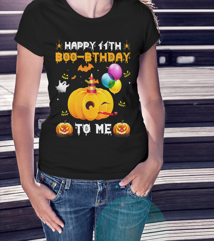 Happy 11th Boo-Pthday To Me Halloween Pumpkin And Balloons T-Shirt