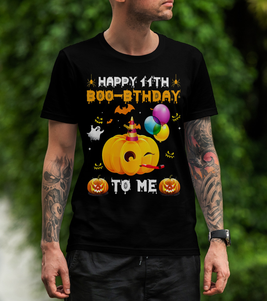 Happy 11th Boo-Pthday To Me Halloween Pumpkin And Balloons T-Shirt