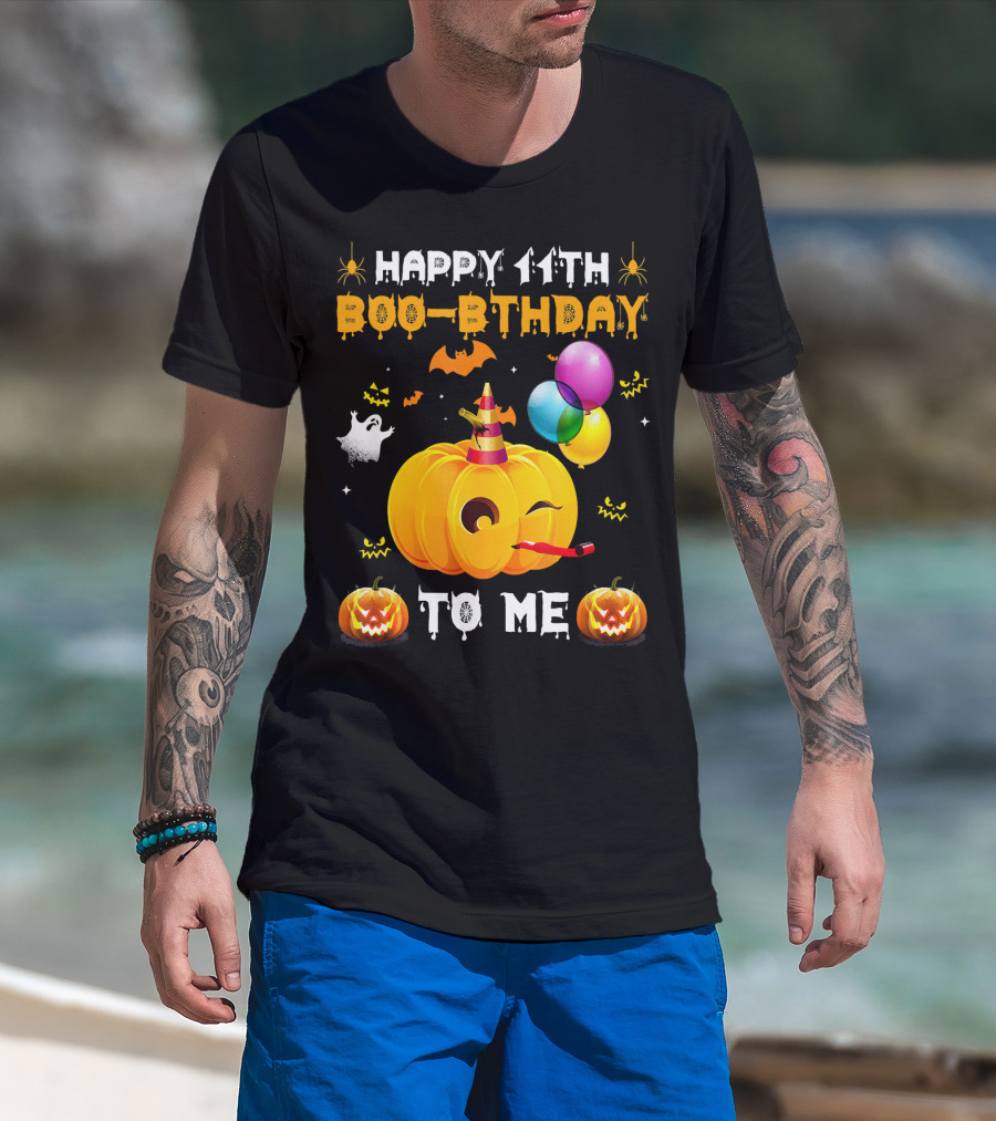Happy 11th Boo-Pthday To Me Halloween Pumpkin And Balloons T-Shirt
