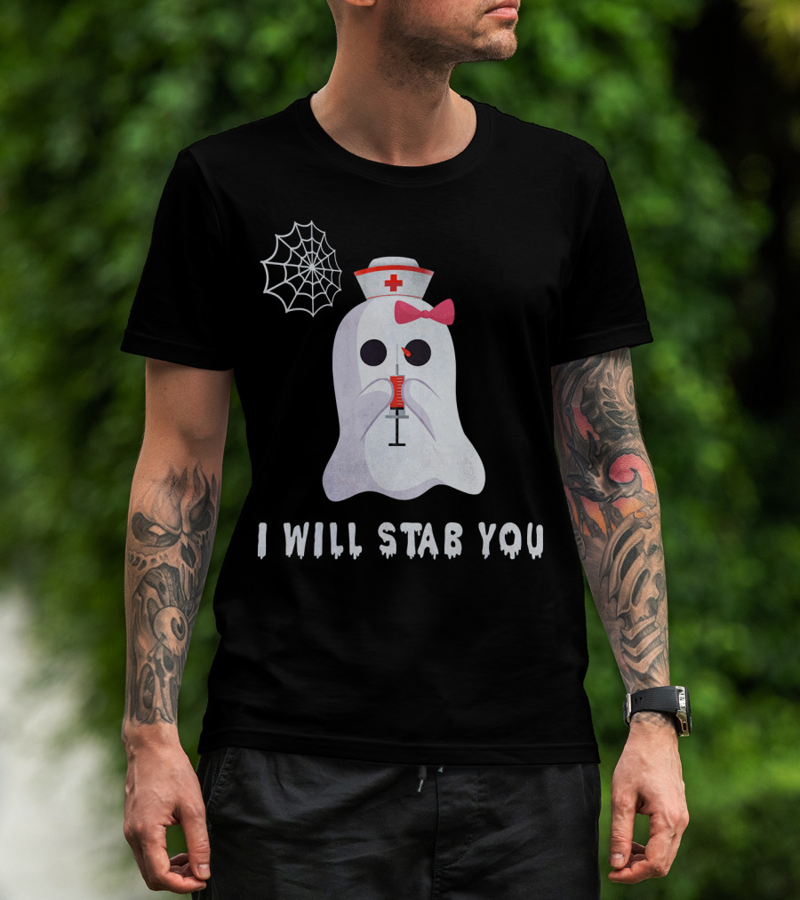 I Will Stab You Ghost Nurse Syringe Spider Web T-Shirt