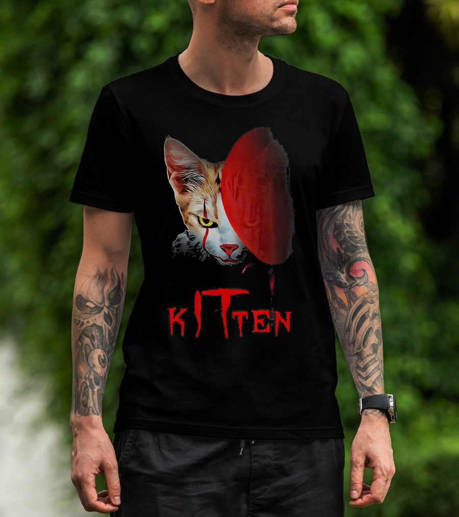 Kitten Cat Halloween Clown Red Balloon Horror T-Shirt