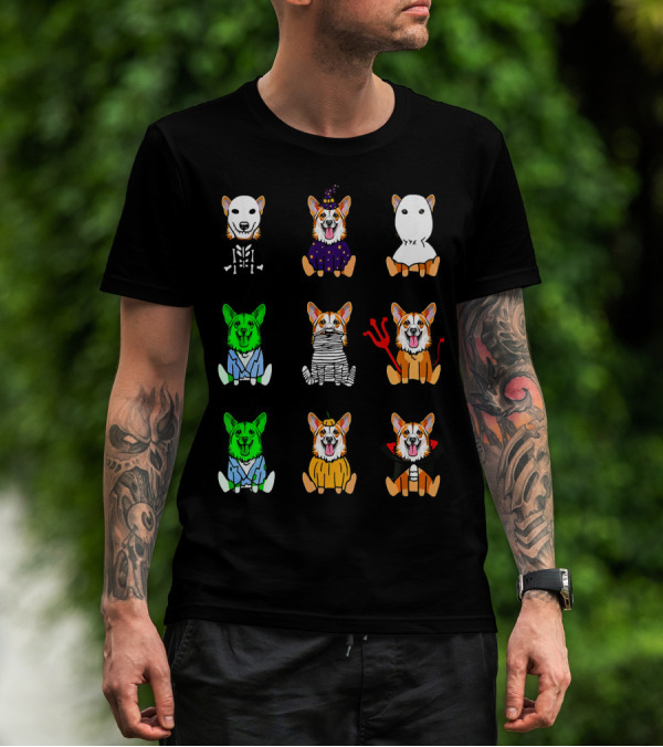 Halloween Costume Pembroke Welsh Corgi Skeleton Witch Ghost Zombie Mummy Devil Vampire Pumpkin T-Shirt