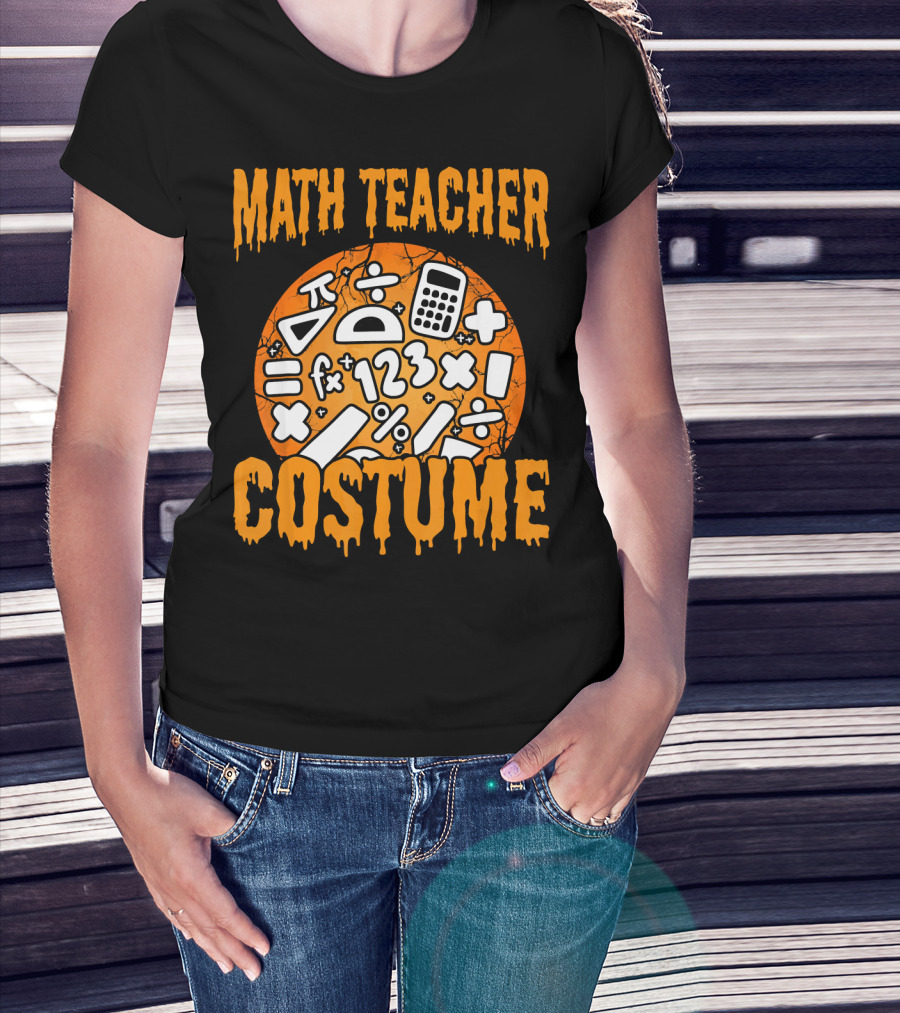 Math Teacher Costume Funny Halloween Party Math Symbols T-Shirt