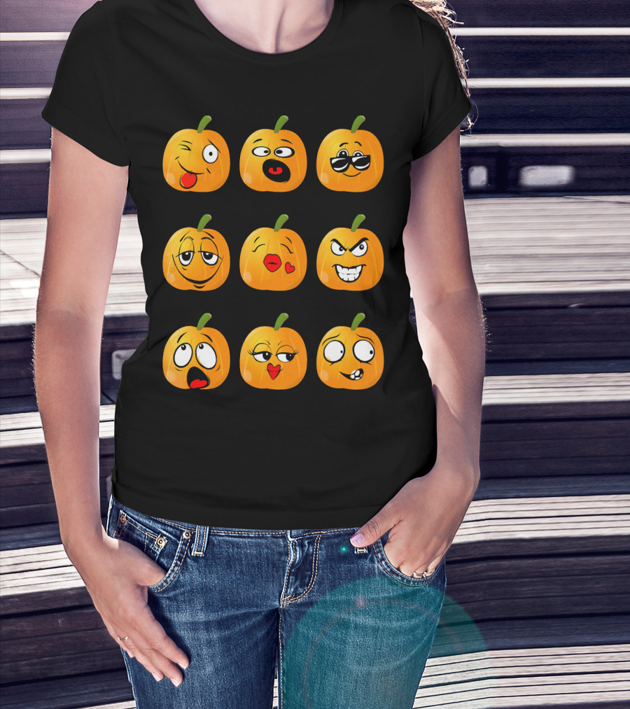 Pumpkin Emoji Faces Emo Expressions T-Shirt