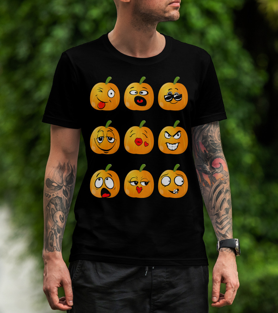 Pumpkin Emoji Faces Emo Expressions T-Shirt