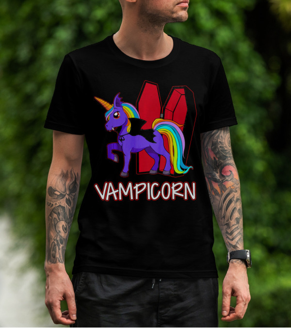 Vampicorn Rainbow Unicorn Vampire With Coffin Wings T-Shirt