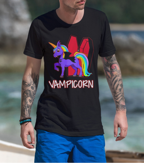 Vampicorn Rainbow Unicorn Vampire With Coffin Wings T-Shirt