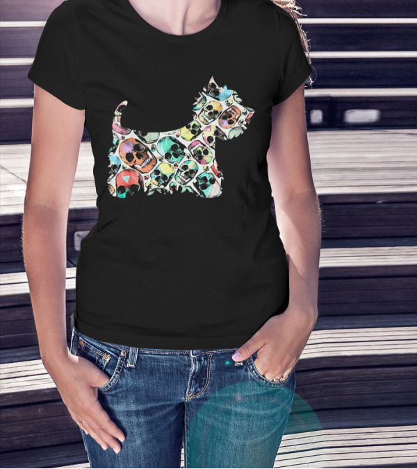 Zombie Westie Multicolored Skulls T-Shirt