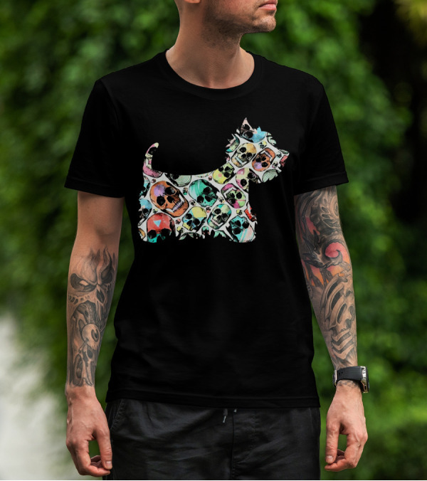 Zombie Westie Multicolored Skulls T-Shirt