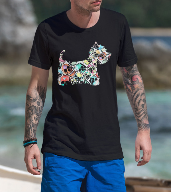 Zombie Westie Multicolored Skulls T-Shirt