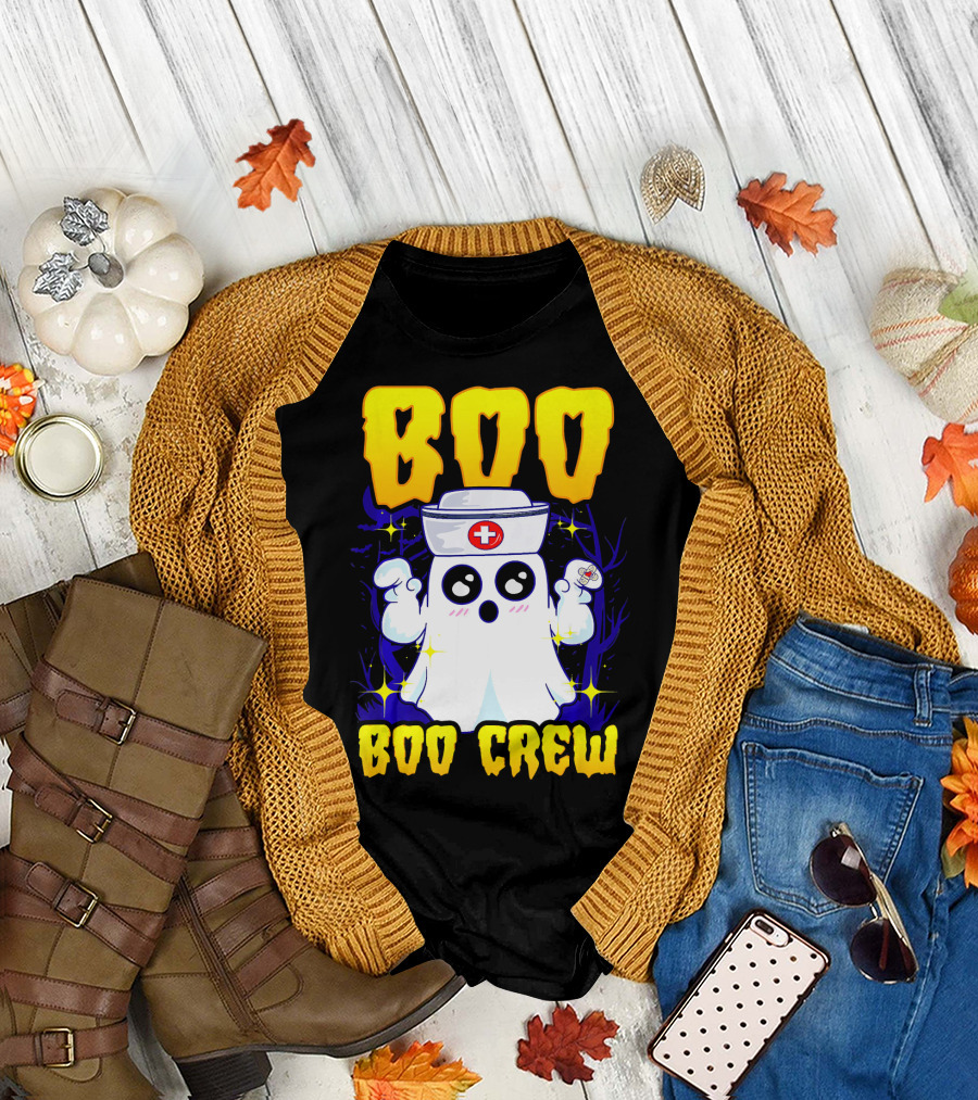 BOO Nurse Ghost Boo Crew Halloween T-Shirt