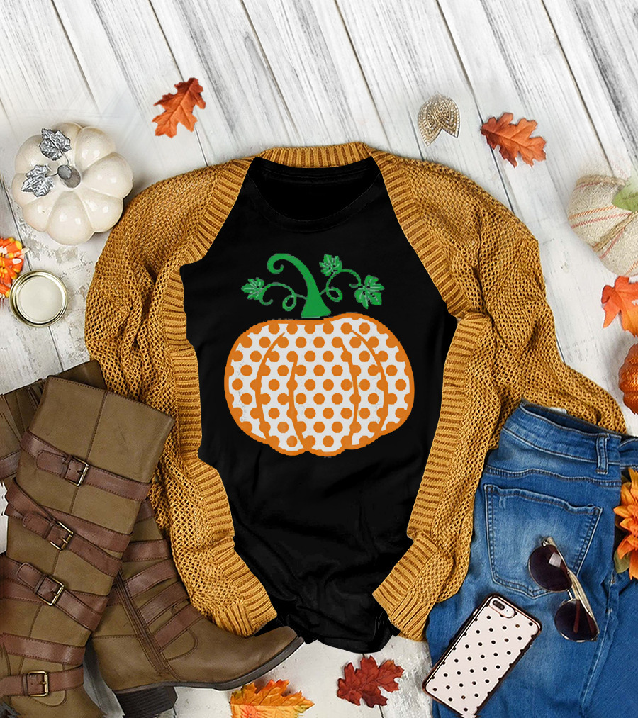 Pumpkin Polka Dot Pattern Autumn Decor T-Shirt