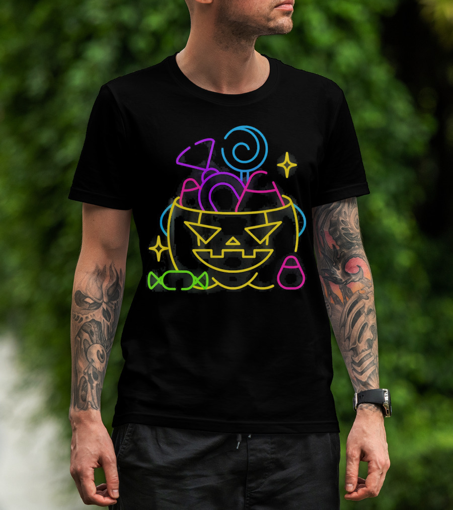 Neon Pumpkin Candy Halloween Costume T-Shirt