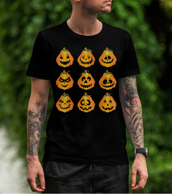 Happy Fall Pumpkin Faces Emojis Autumn Collection T-Shirt