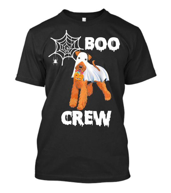 Airedale Terrier Boo Crew Halloween Ghost Costume With Spider Web And Pumpkin T-Shirt