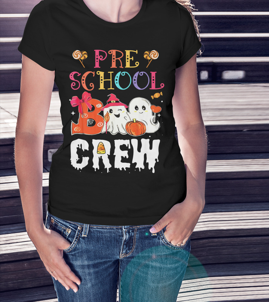 Preschool Boo Crew Halloween Ghosts With Candy Pumpkins T-Shirt