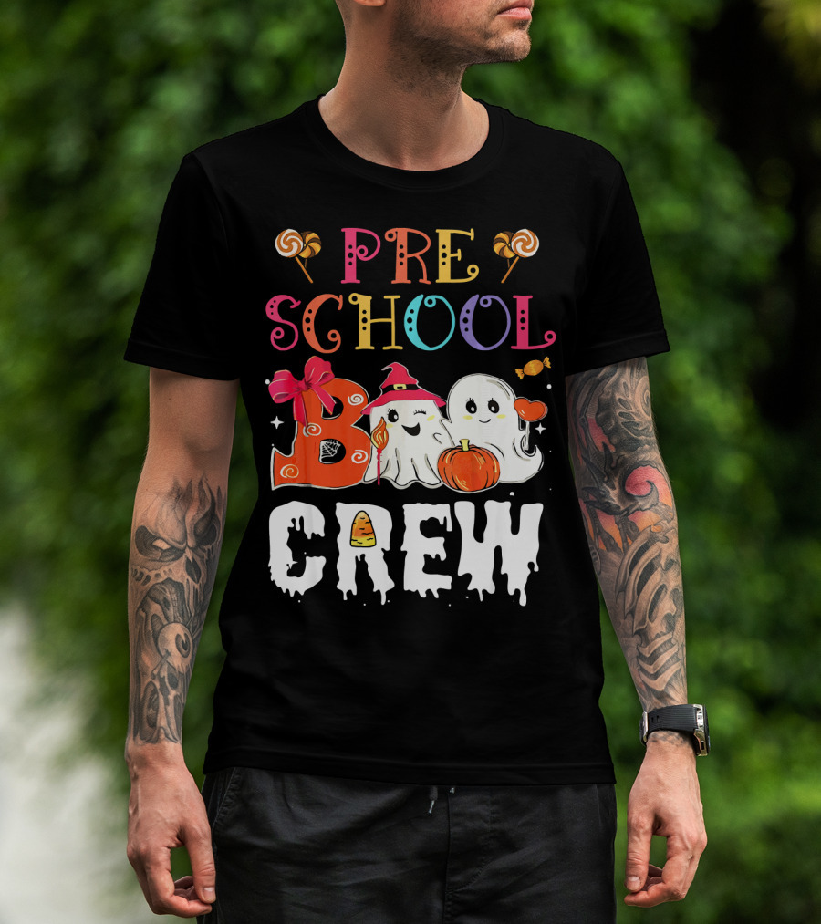 Preschool Boo Crew Halloween Ghosts With Candy Pumpkins T-Shirt