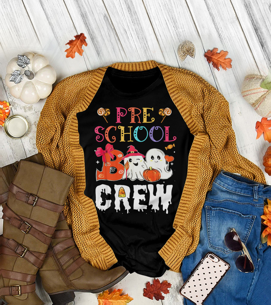 Preschool Boo Crew Halloween Ghosts with Candy Pumpkins T-Shirt