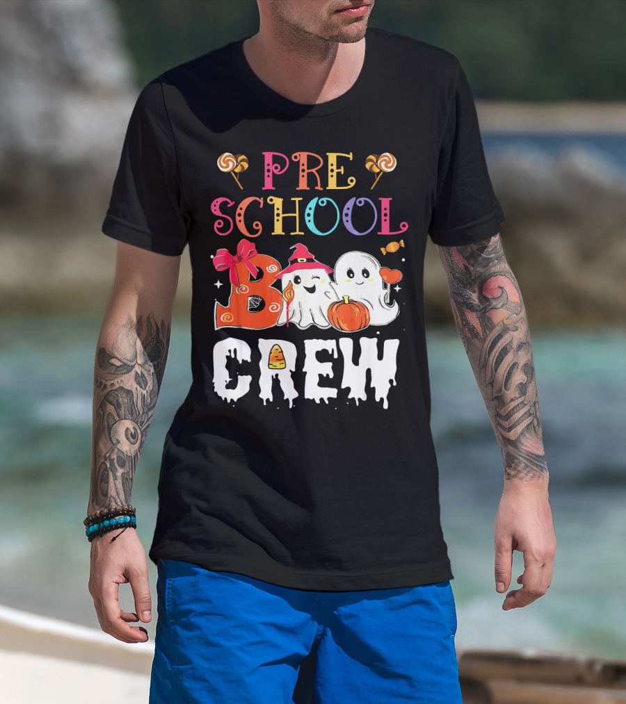 Preschool Boo Crew Halloween Ghosts With Candy Pumpkins T-Shirt