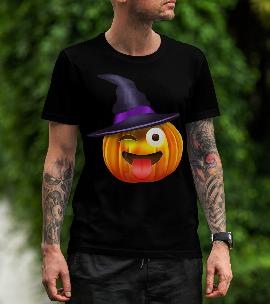 Halloween Costume Emoji Pumpkin Witch Hat Face T-Shirt
