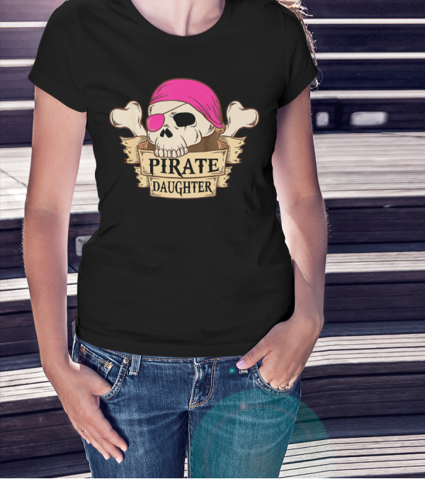 Pirate Daughter Skull With Pink Bandana And Crossbones T-Shirt
