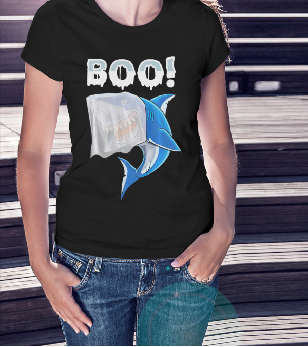 Boo Shark Ghost Halloween Trick Boo T-Shirt