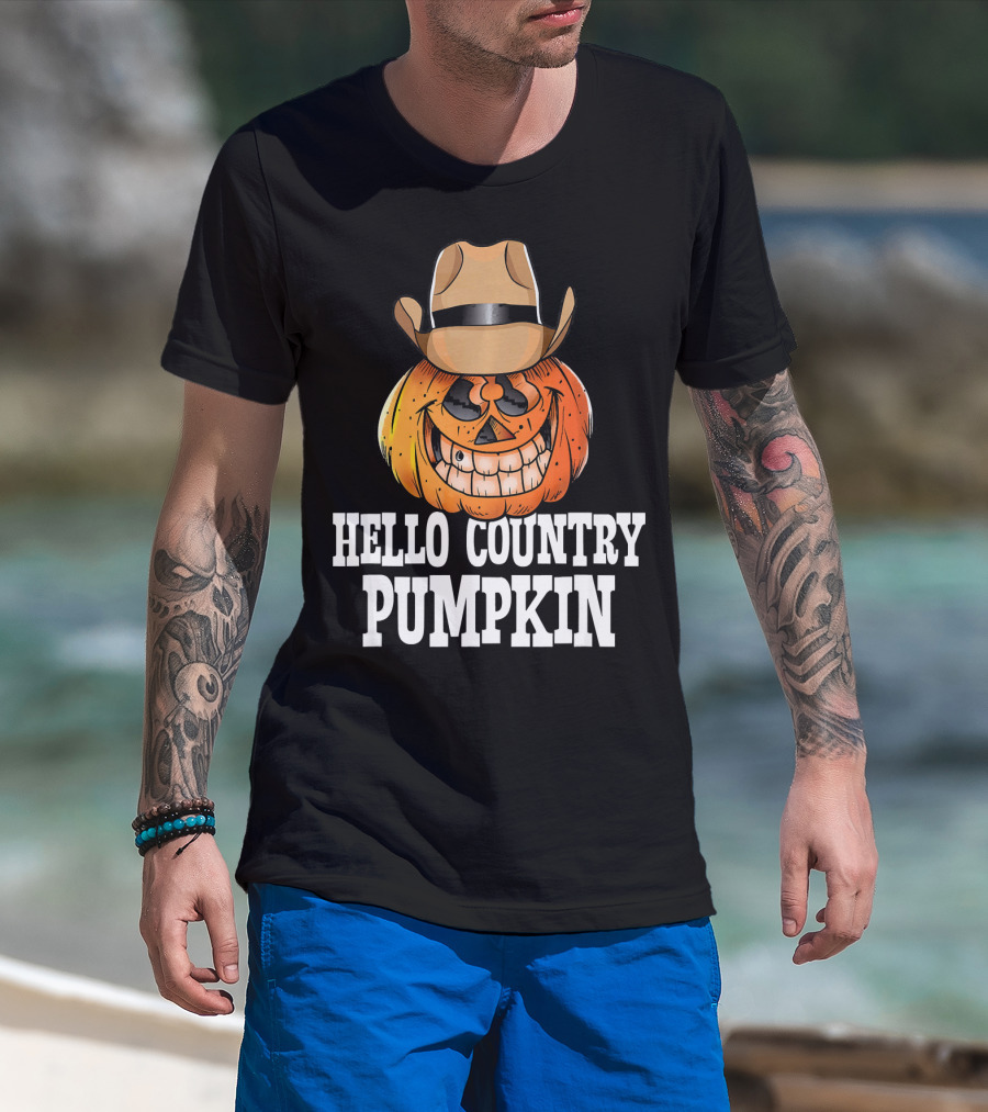 Hello Country Pumpkin Cowboy Jack-O'-Lantern T-Shirt