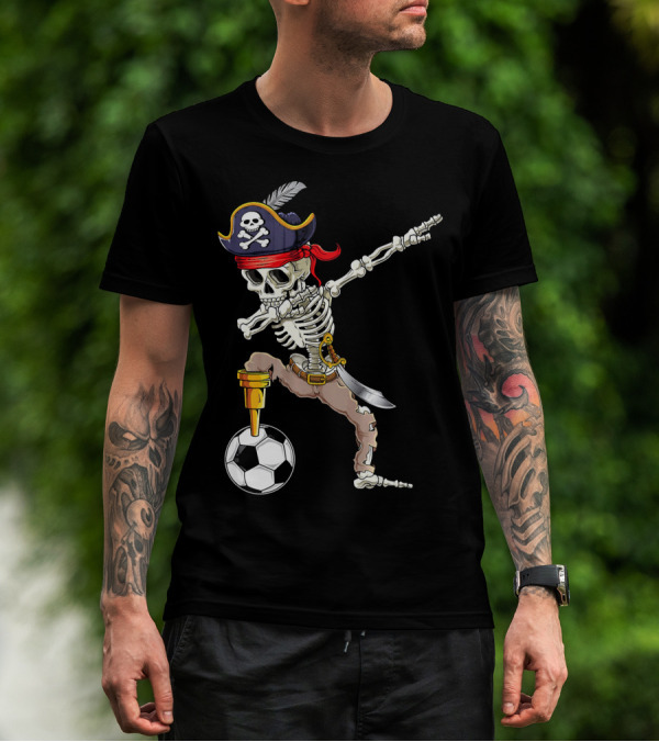 Pirate Skeleton Dabbing With Soccer Ball And Saber T-Shirt