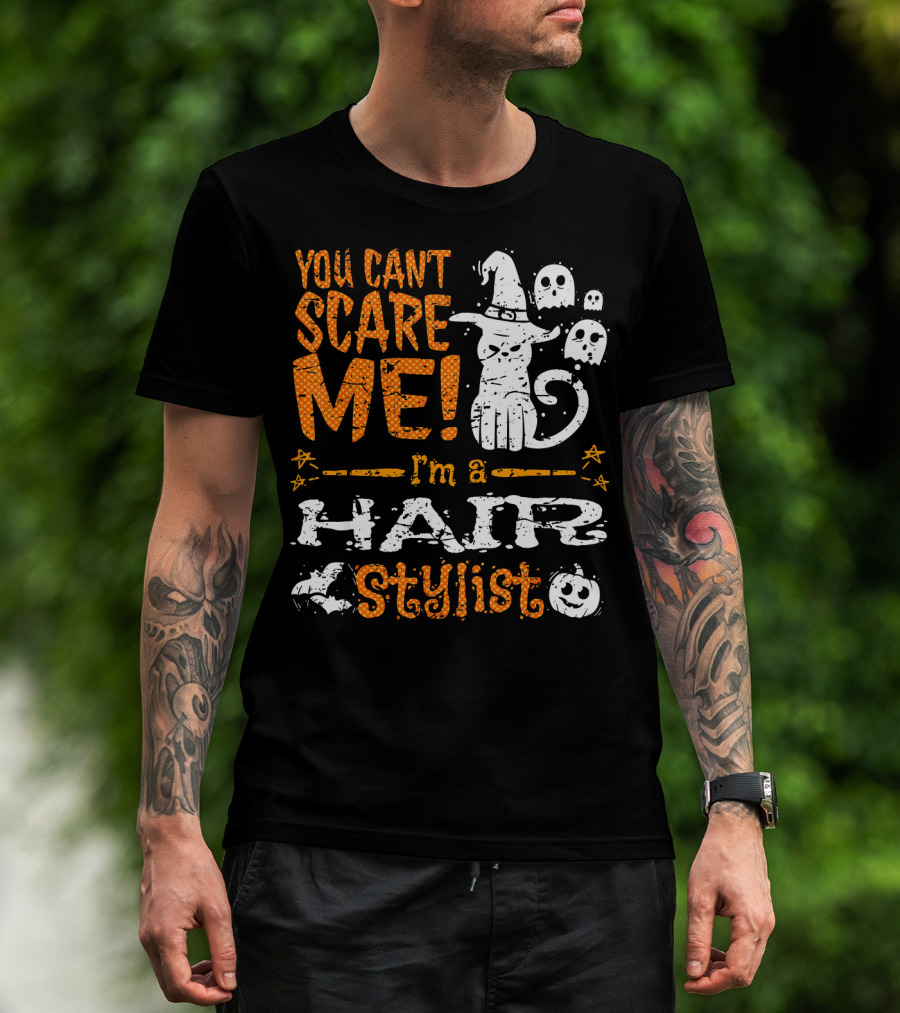 You Can't Scare Me I'm A Hair Stylist Halloween Cat And Ghosts T-Shirt