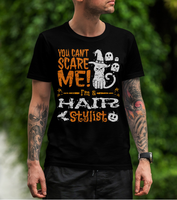 You Can't Scare Me I'm A Hair Stylist Halloween Cat And Ghosts T-Shirt