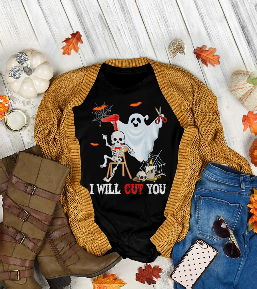 I Will Cut You Funny Boo Hairdresser Ghost Skeleton T-Shirt