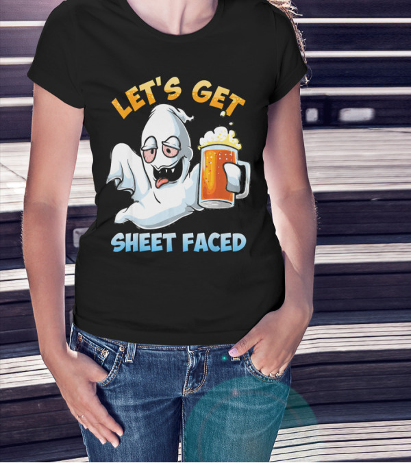 LET'S GET SHEET FACED Ghost With Beer T-Shirt