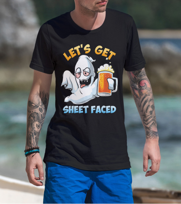 LET'S GET SHEET FACED Ghost With Beer T-Shirt