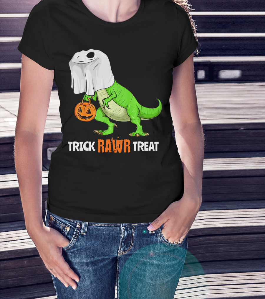 Trick RAWR Treat Halloween Rex Dinosaur Ghost Pumpkin T-Shirt