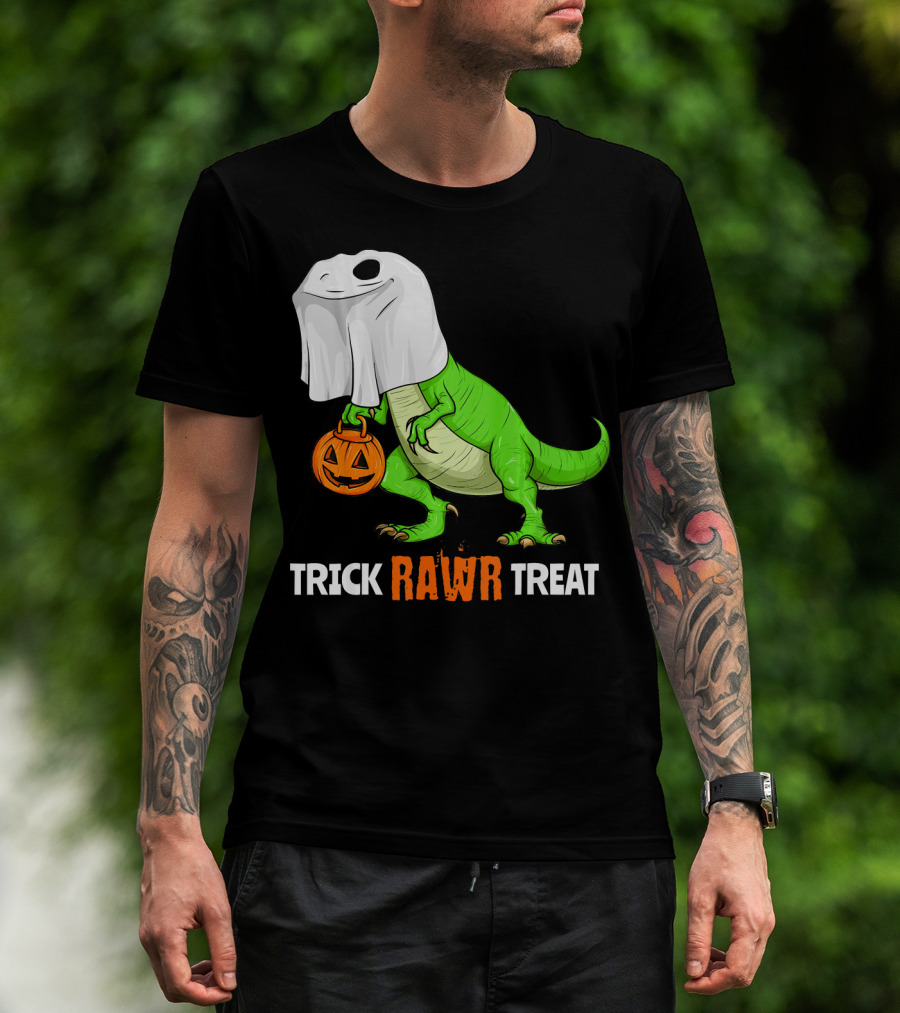 Trick RAWR Treat Halloween Rex Dinosaur Ghost Pumpkin T-Shirt