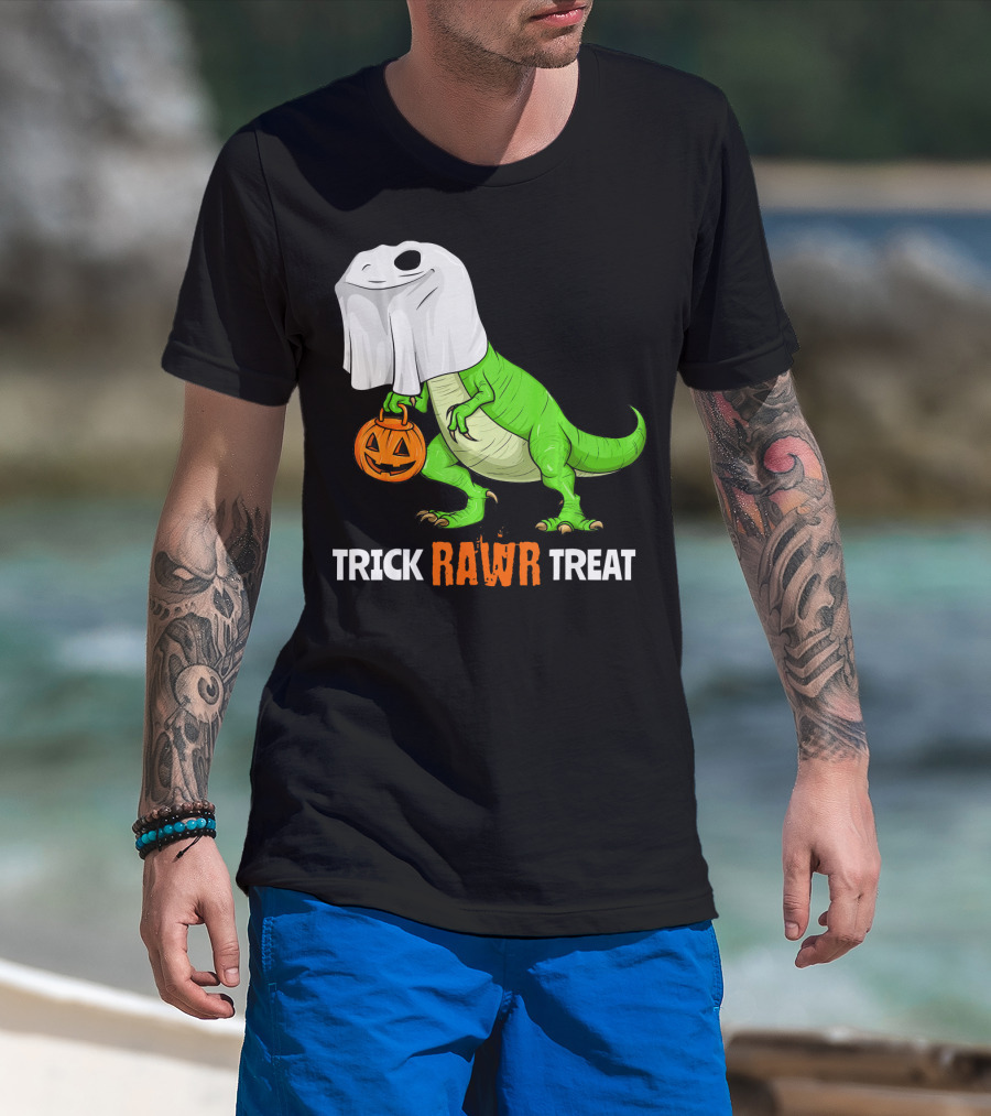 Trick RAWR Treat Halloween Rex Dinosaur Ghost Pumpkin T-Shirt