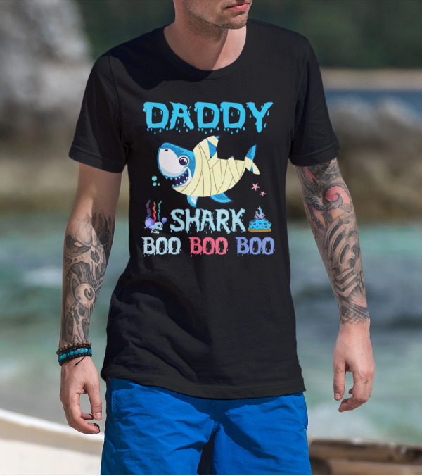 Daddy Shark Boo Boo Boo Halloween Costume Mummy Shark Underwater Party T-Shirt