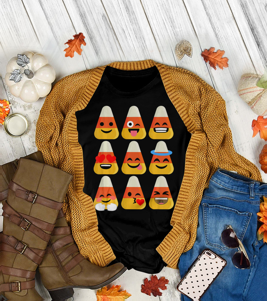 Candy Corn Emoji Faces Kawaii Expressions T-Shirt