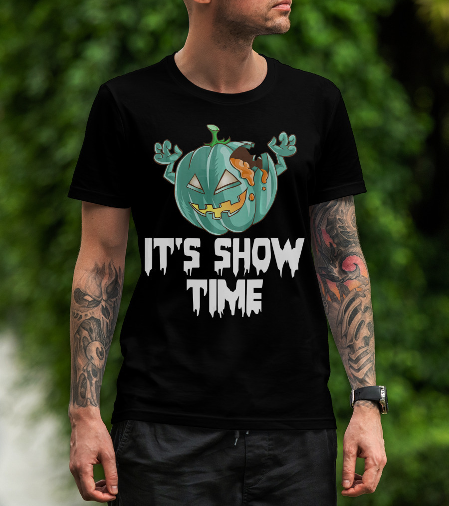 Zombie Pumpkin It's Show Time Halloween Fun T-Shirt