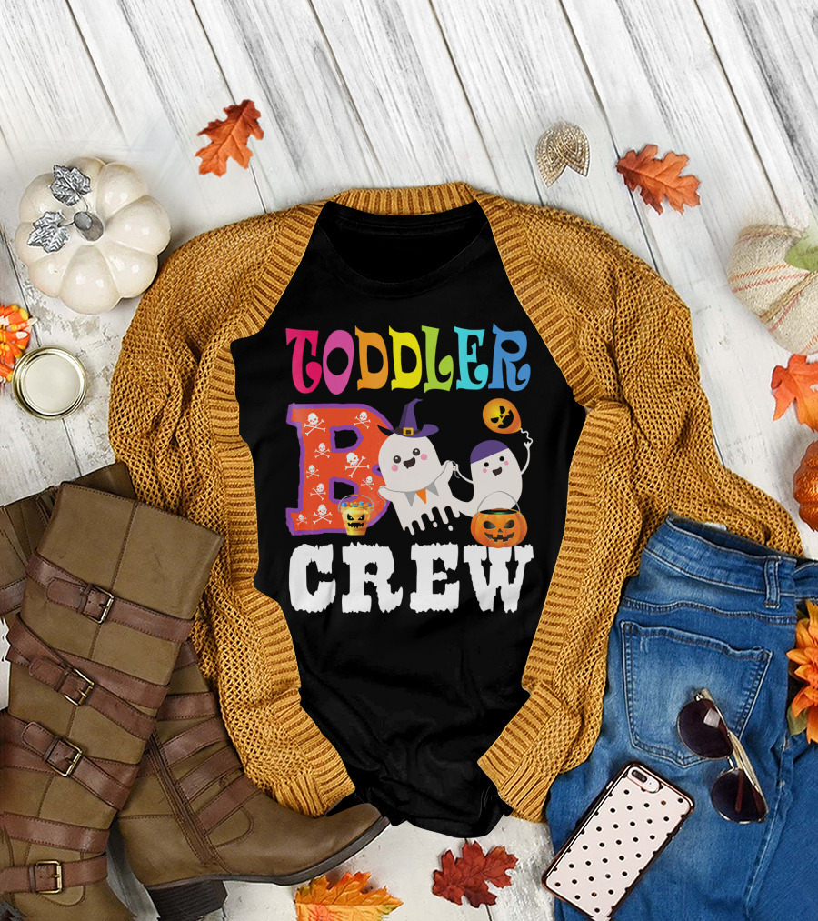 Toddler Boo Crew Halloween Ghosts and Skulls T-Shirt