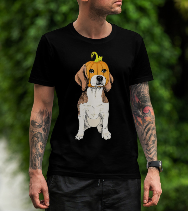 Beagle Wearing Pumpkin Face Funny Halloween Costume T-Shirt