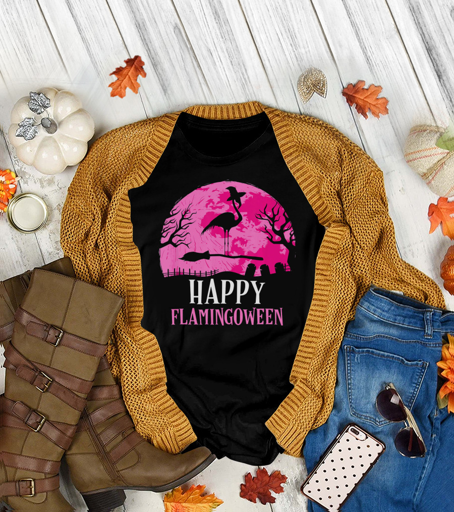 Happy Flamingoween Flamingo Witch T-Shirt