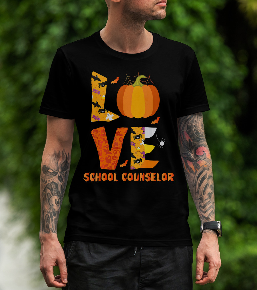 Halloween Love School Counselor Pumpkin Ghost Spider T-Shirt