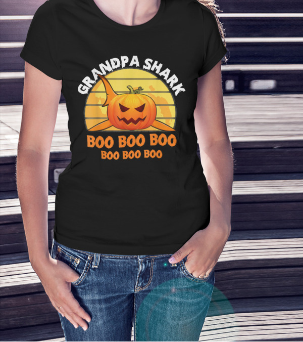 Grandpa Shark Boo Boo Boo Pumpkin Halloween T-Shirt