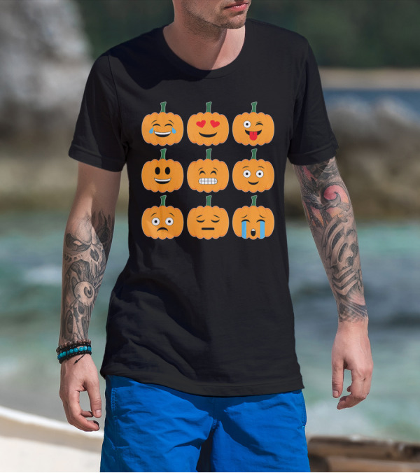 Pumpkin Emoji Collection Pumpkins Emotic Faces Halloween T-Shirt