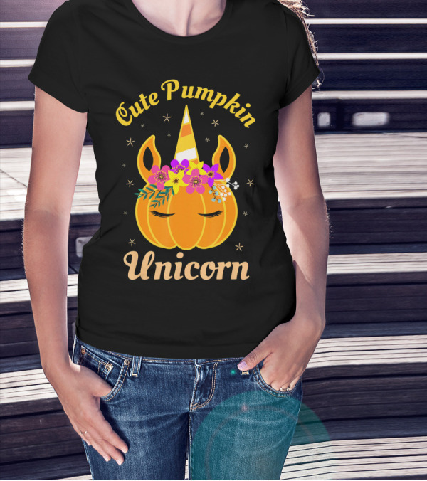 Cute Pumpkin Unicorn Kids Costume Trick Halloween Magic T-Shirt